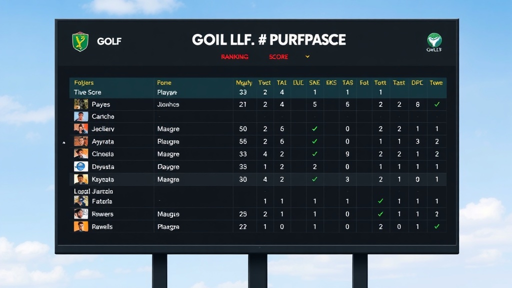 골프 대회 리더보드에 각 선수의 총 타수와 순위가 표시된 장면